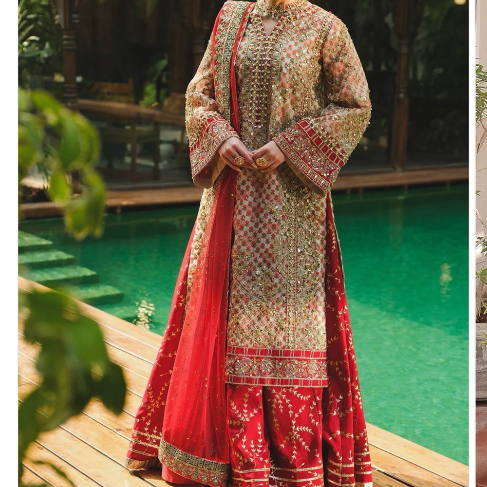 AUTHENTIC Red and Gold Embroidered heavy embellished Pakistani Indian dress